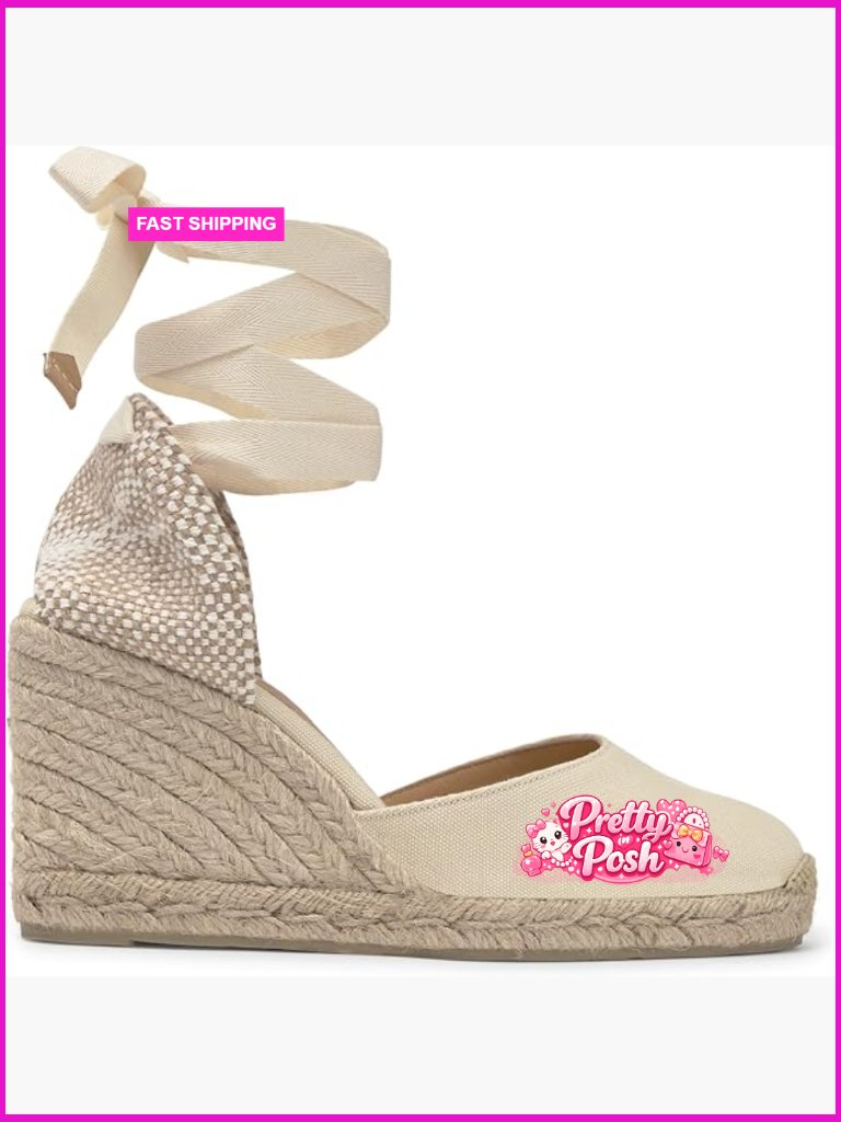 Cotton Canvas Espadrille Wedge Sandals Lace-Up